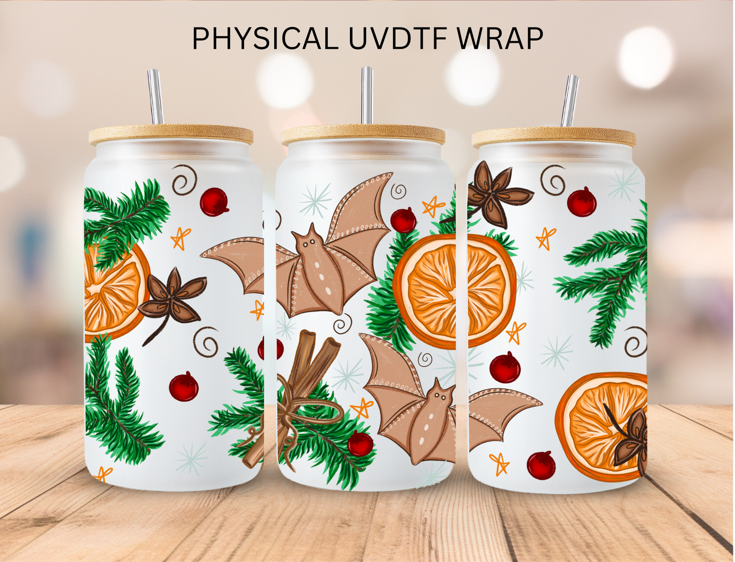 Fall Cinamon Sticks And Orange Slices - 16 oz / 20 oz Libby UV DTF Wrap