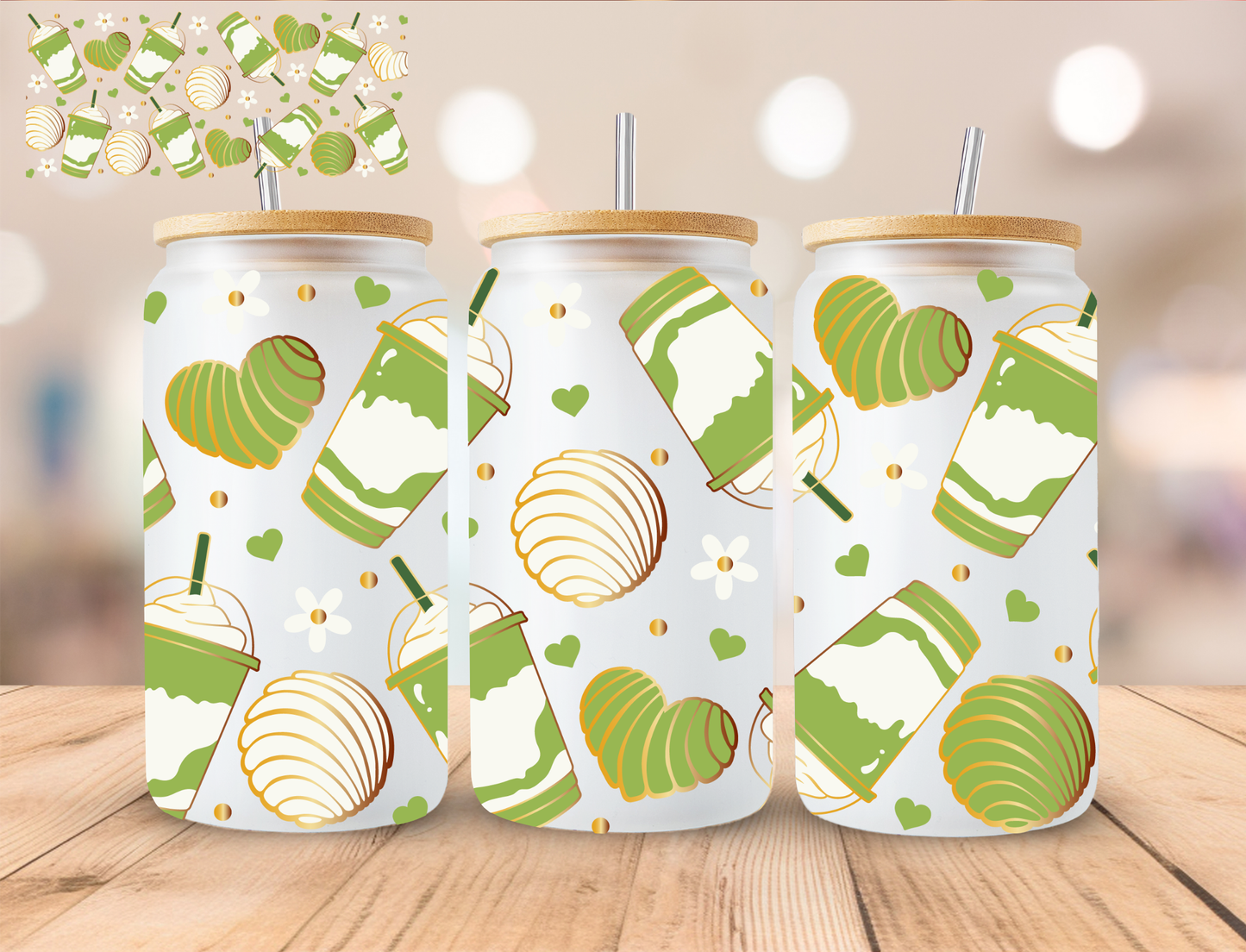 Green Concha - 16 oz / 20 oz Libby UV DTF Wrap