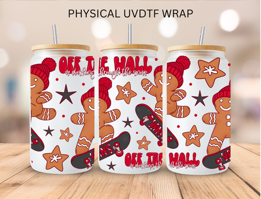 Christmas Skateboarding Gingerbread - 16 oz / 20 oz Libby UV DTF Wrap