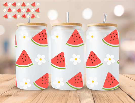 Watermelon And Daisies - 16 oz / 20 oz Libby UV DTF Wrap
