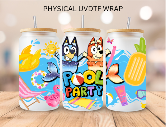 Blue Dog Pool Party - 16 oz / 20 oz Libby UV DTF Wrap