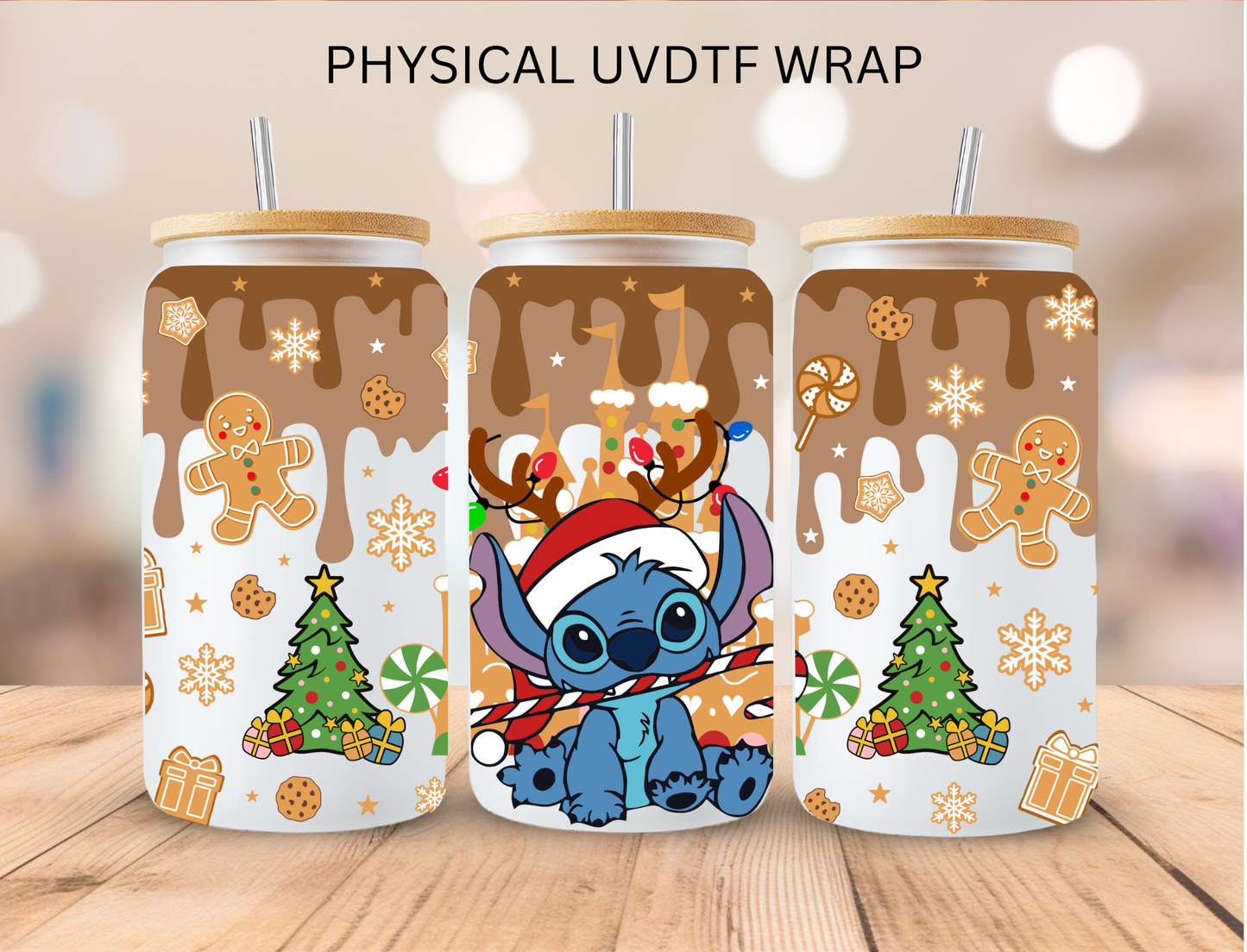 Christmas Blue Alien - 16 oz / 20 oz Libby UV DTF Wrap