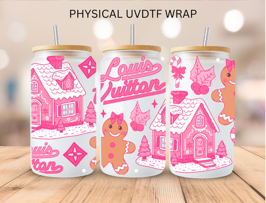 Pink Christmas LV Gingerbread - 16 oz / 20 oz Libby UV DTF Wrap