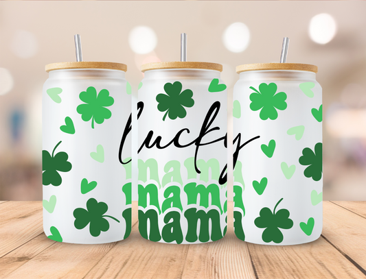 Saint Patrick's Lucky Mama Mama Mama - 16 oz / 20 oz Libby UV DTF Wrap