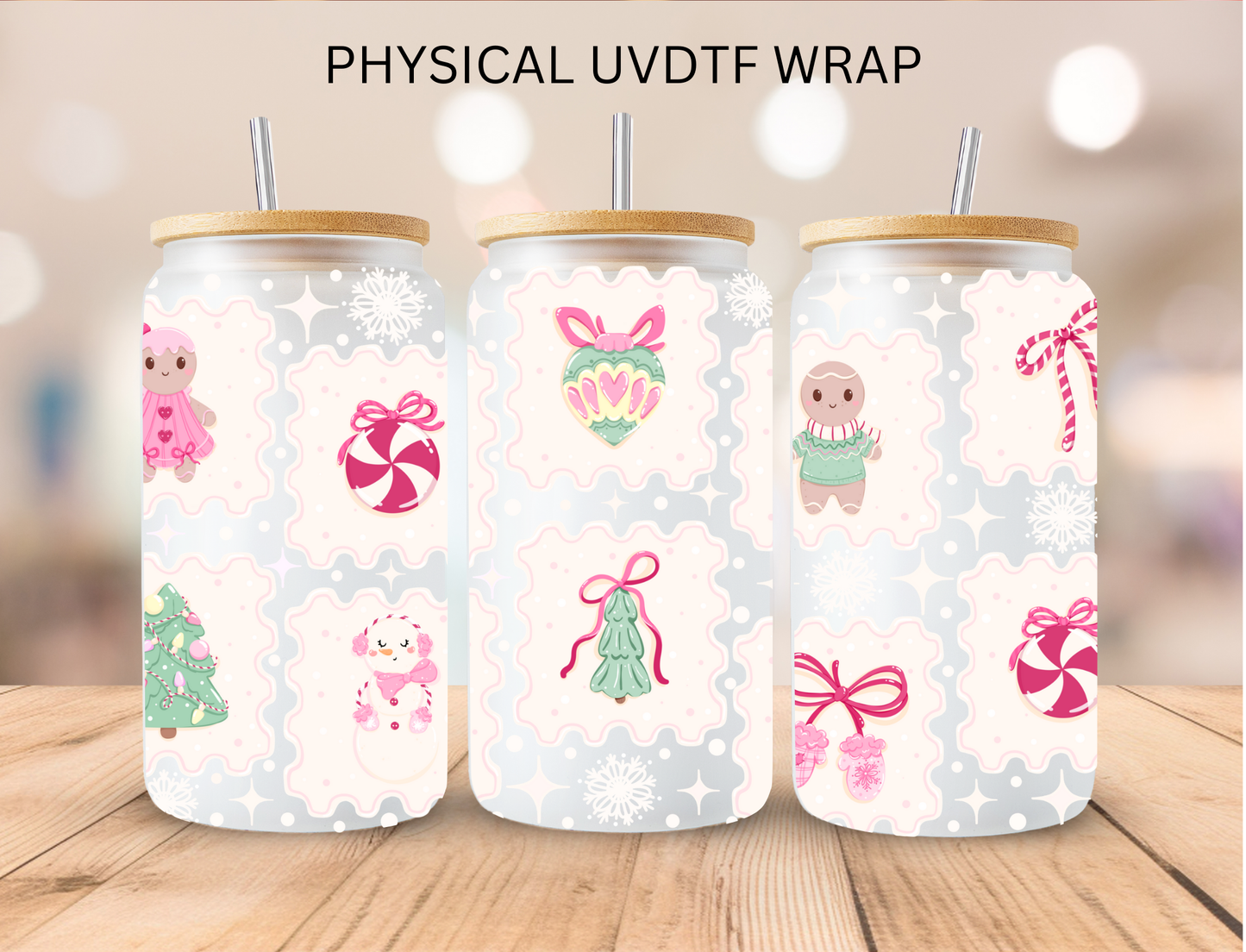 Christmas Pastel Stamps - 16 oz / 20 oz Libby UV DTF Wrap
