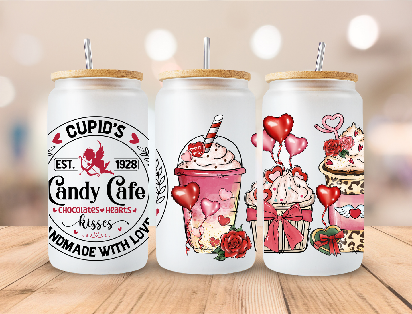 Valentines Candy Cafe - 16 oz Libby UV DTF Wrap