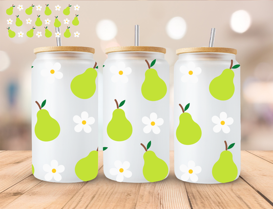 Pears And Daisies - 16 oz / 20 oz Libby UV DTF Wrap