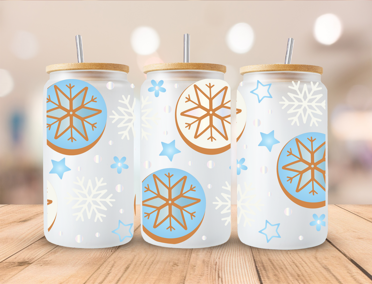 Christmas Snowflake Cookies - 16oz Libby UV DTF Wrap