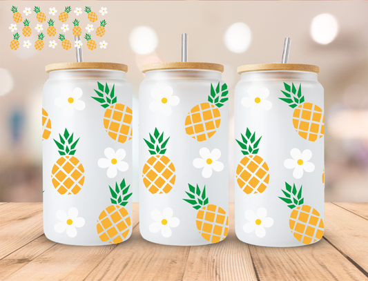 Pineapple And Daisies - 16 oz / 20 oz Libby UV DTF Wrap