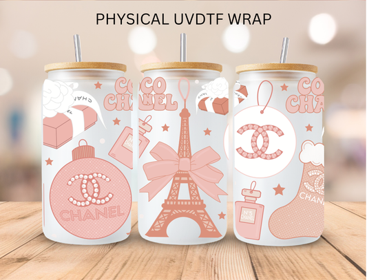 Peach Christmas Designer Paris  - 16 oz / 20 oz Libby UV DTF Wrap