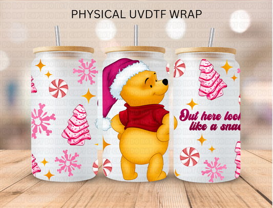 Christmas Yellow Bear Pink Looking Like A Snack - 16 oz / 20 oz Libby UV DTF Wrap