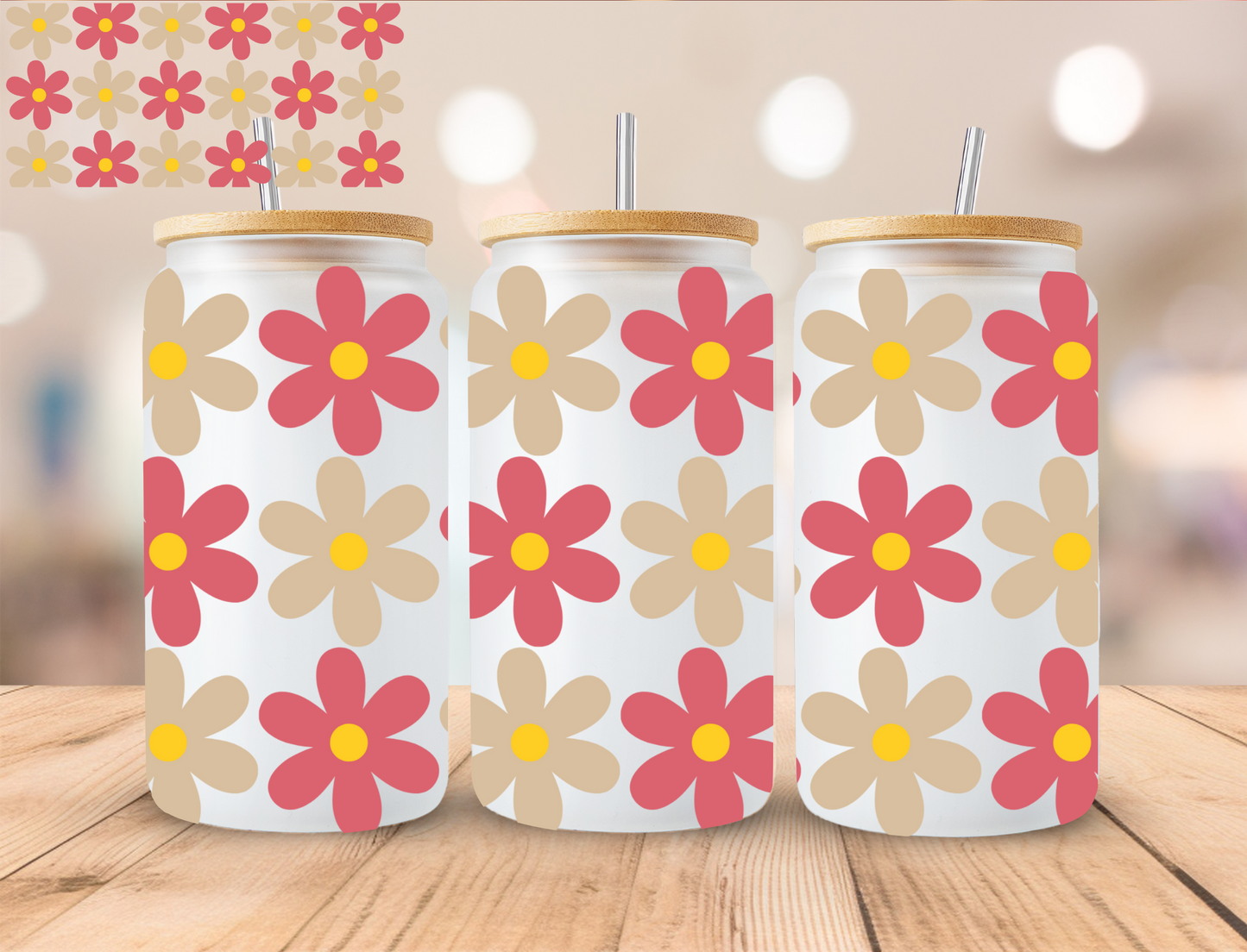 Two Toned Daisies Floral - 16 oz / 20 oz Libby UV DTF Wrap