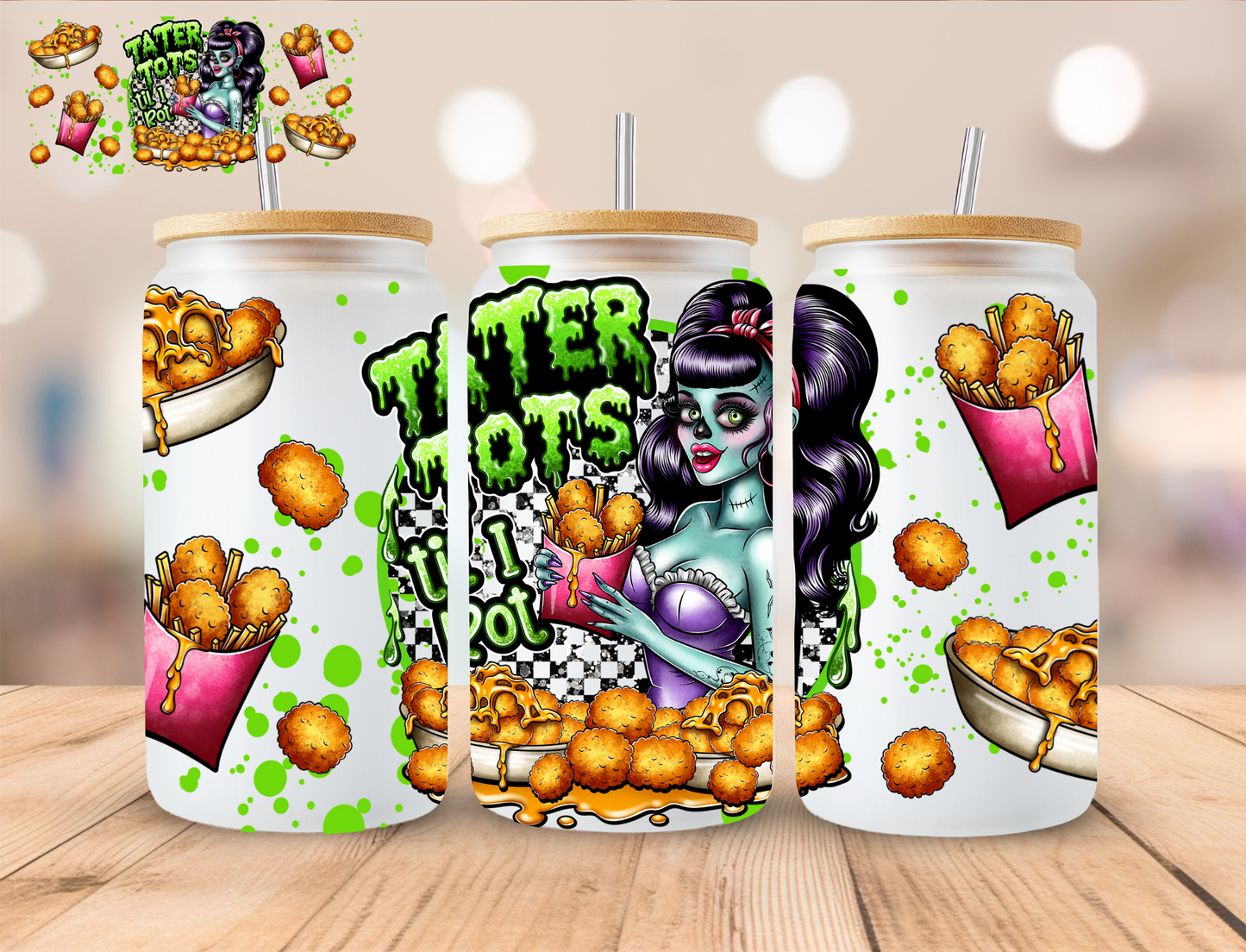 Spooky Tater Tots - 16 oz / 20 oz Libby UV DTF Wrap EXCLUSIVE DESIGN