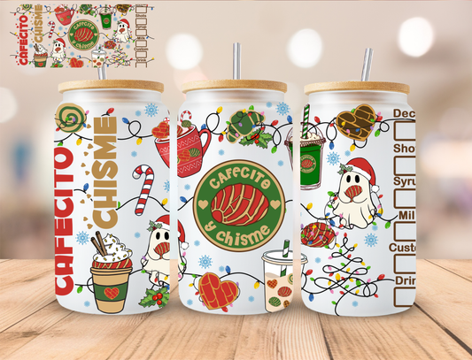 Cafecito Y Chisme Christmas - 16 oz / 20 oz Libby UV DTF Wrap