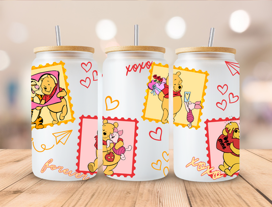 Valentines Stamps Yellow Bear And Friends - 16 oz / 20 oz Libby UV DTF Wrap