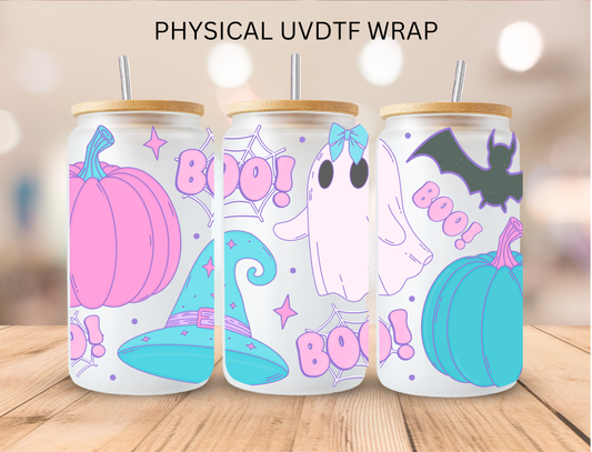 Pink/Teal Halloween BOO - 16 oz / 20 oz Libby UV DTF Wrap