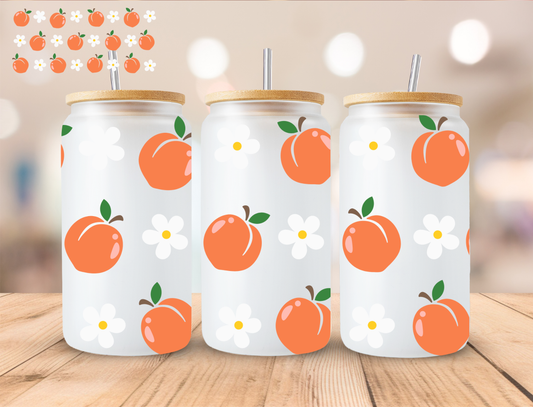 Peaches And Daisies - 16 oz / 20 oz Libby UV DTF Wrap