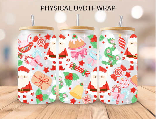 Christmas Bright Santa And Presents - 16 oz / 20 oz Libby UV DTF Wrap