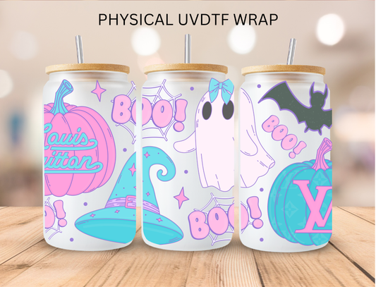 Pink/Teal Halloween BOO LV - 16 oz / 20 oz Libby UV DTF Wrap