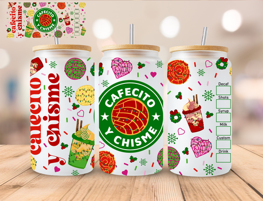 Cafecito Y Chisme Christmas - 16 oz / 20 oz Libby UV DTF Wrap