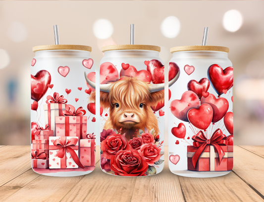 Valentines Heifer Cow - 16 oz Libby UV DTF Wrap