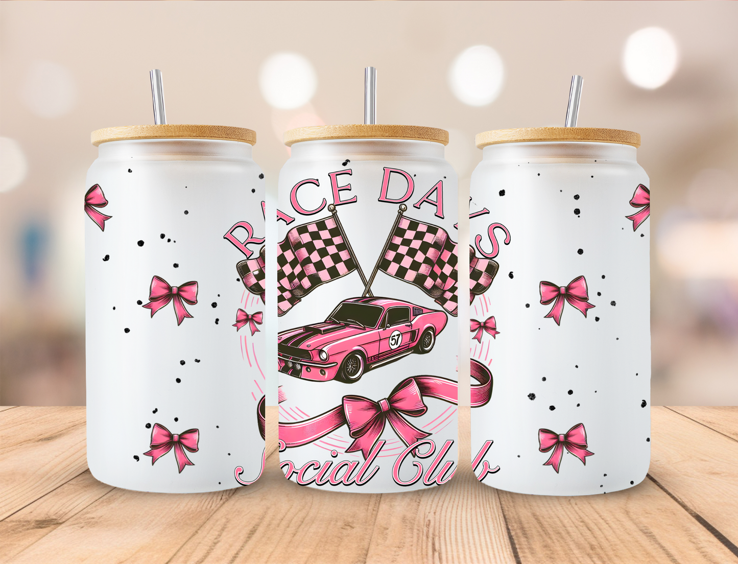 Pink Race Days Social Club - 16 oz / 20 oz Libby UV DTF Wrap EEE EXCLUSIVVE DESIGN