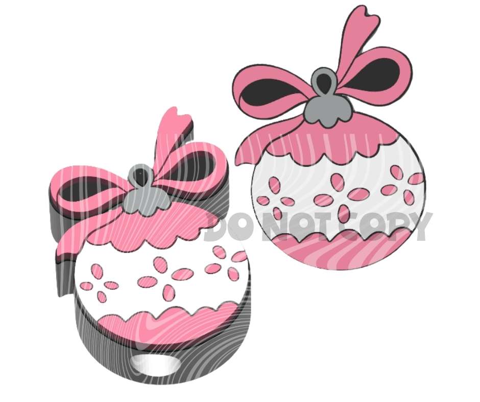 Christmas Ornament with Pink Bow - 3D Printed Straw Topper