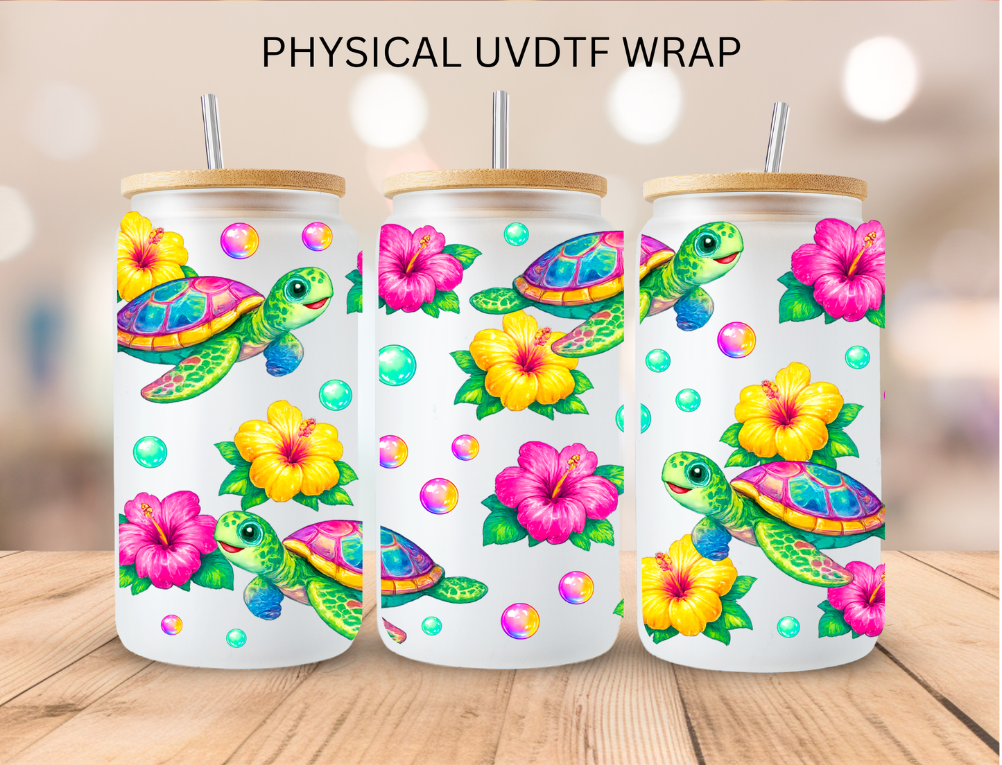 Pastel Turtles - 16 oz / 20 oz Libby UV DTF Wrap