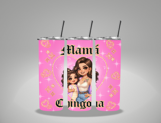 Chicano Pink Mama Chingona - 20oz Skinny Tumbler Wrap