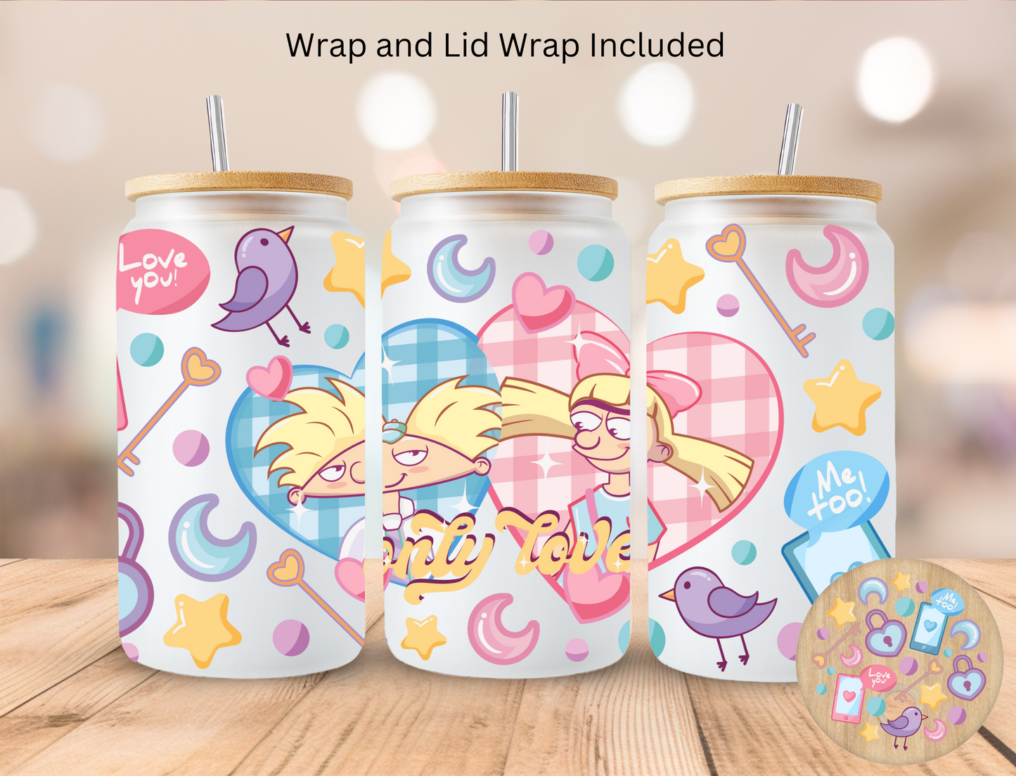 Pastel Only Love - 16 oz / 20 oz Libby UV DTF Wrap and Lid Combo Bundle