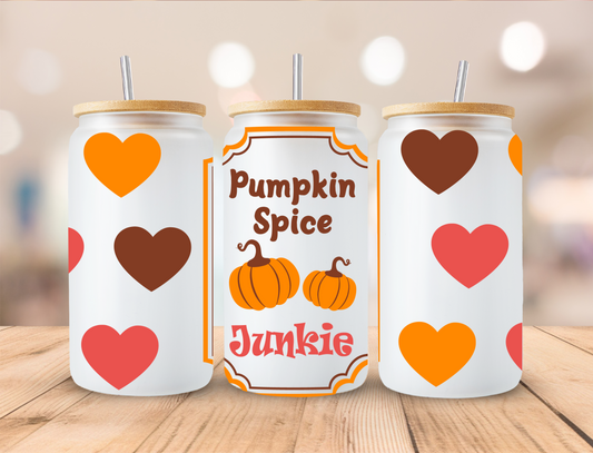 Fall Pumpkin Spice Junkie - 16oz Libby UV DTF Wrap