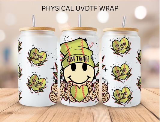 Softball Mom Smiley - 16 oz / 20 oz Libby UV DTF