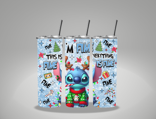 Christmas Blue Alien - 20oz Skinny Tumbler / 25 Oz Glass Tumbler Wrap