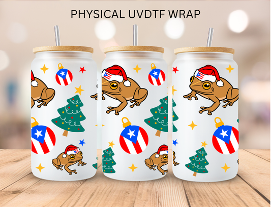Puerto Rico Christmas Frogs - 16 oz / 20 oz Libby UV DTF Wrap
