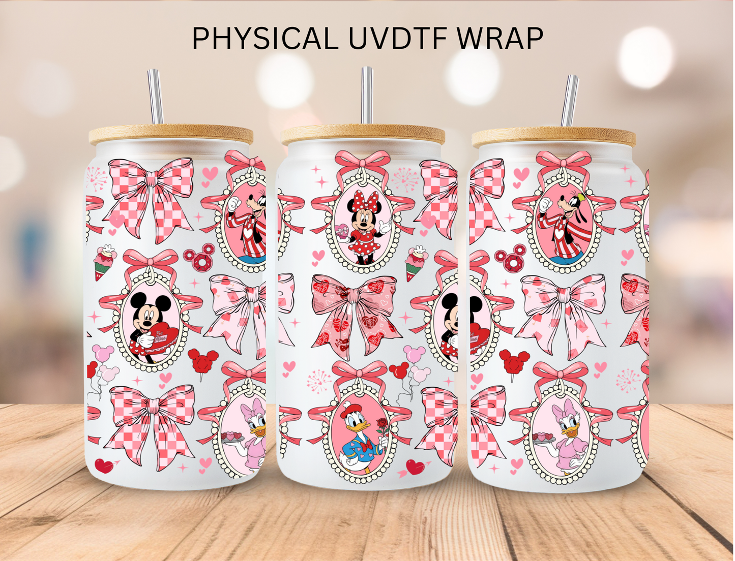 Valentines Mouse and Friends Frames and Bows - 16 oz / 20 oz Libby UV DTF