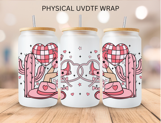 Valentines Western Pink Heart Dsco - 16 oz / 20 oz Libby UV DTF Wrap