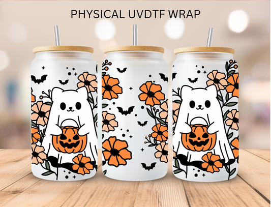Halloween Ghost Cat - 16 oz / 20 oz Libby UV DTF Wrap
