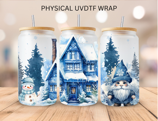 Blue Christmas Winter Wonderland - 16 oz / 20 oz Libby UV DTF Wrap