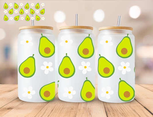 Avocado And Daisies - 16 oz / 20 oz Libby UV DTF Wrap