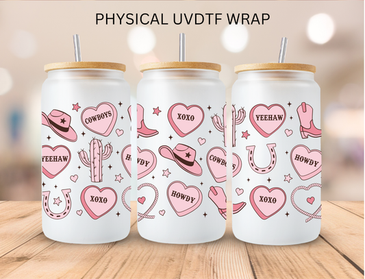 Valentines Western Pink Conversation Hearts - 16 oz / 20 oz Libby UV DTF Wrap