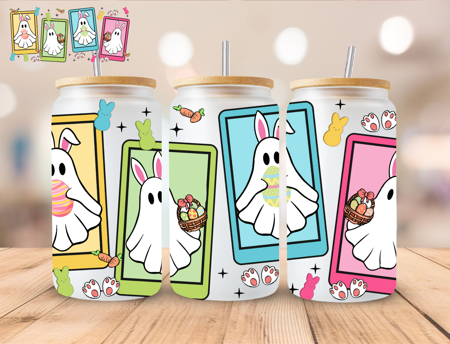 Ghost Easter Cards - 16 oz / 20 oz Libby UV DTF Wrap