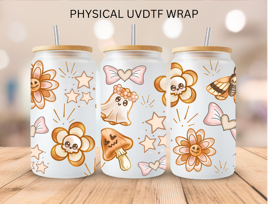 Halloween Floral Ghosts - 16 oz / 20 oz Libby UV DTF Wrap