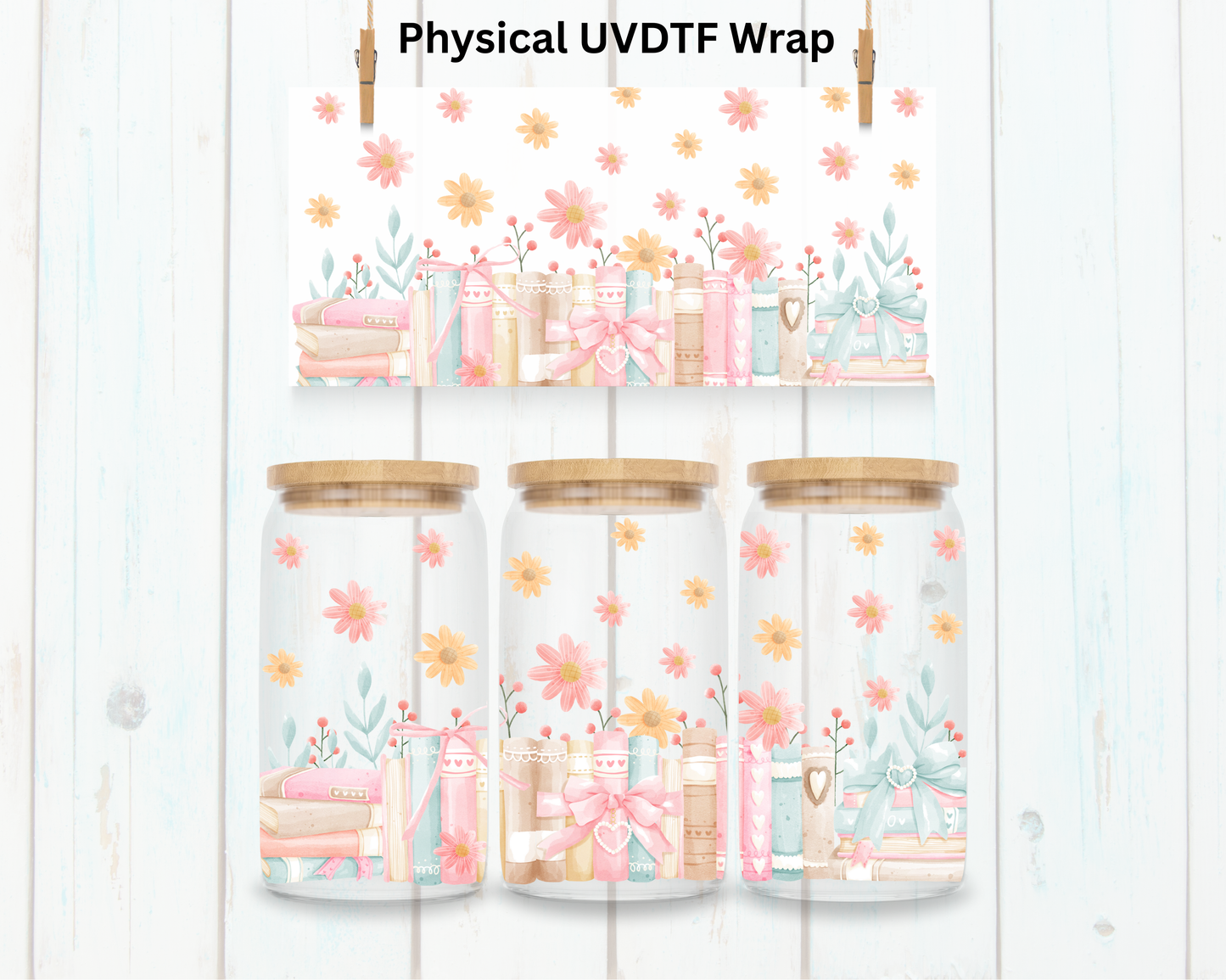 Floral Pastel Books - 16 oz / 20 oz Libby UV DTF