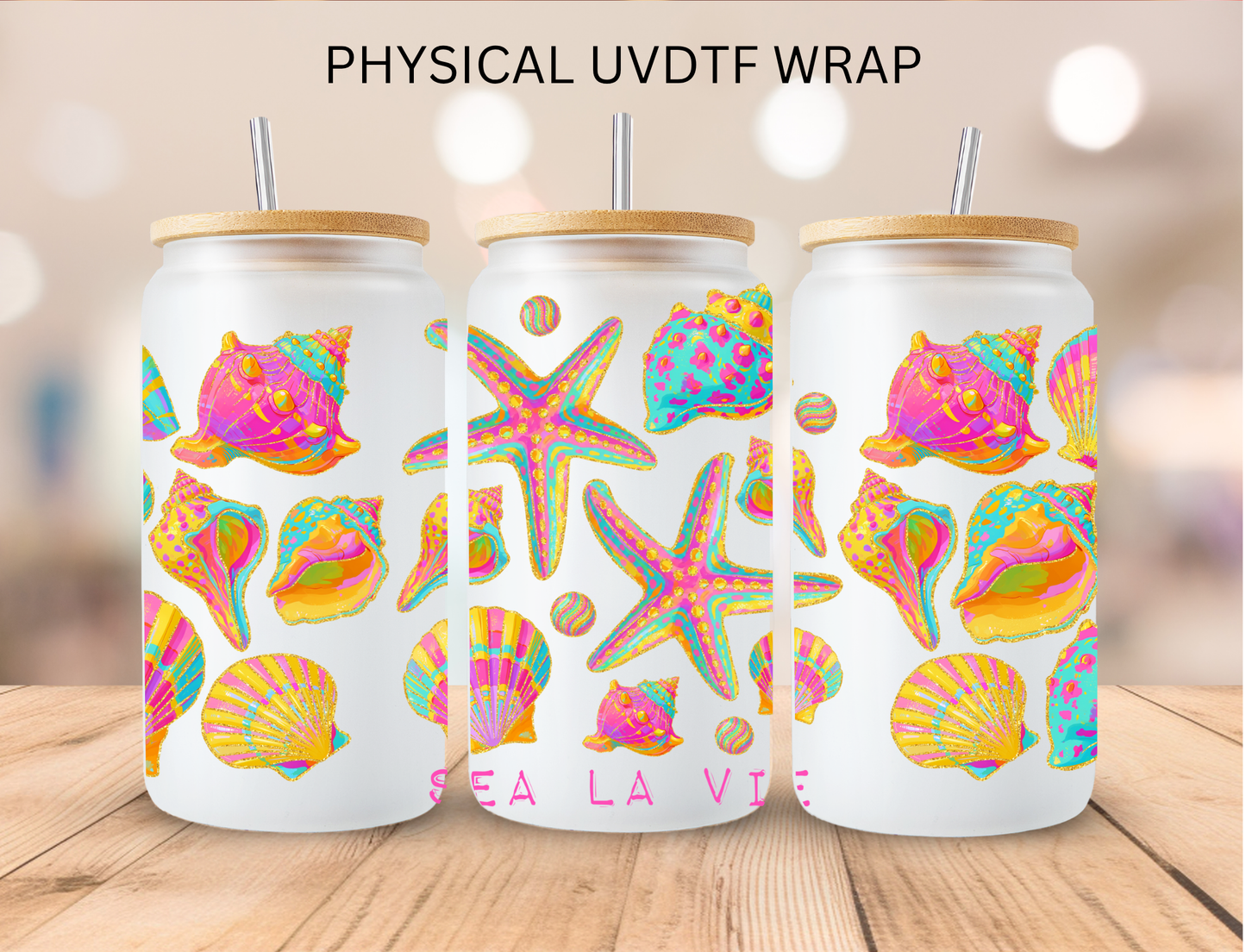 Rainbow Seashells And Star Fish - 16 oz / 20 oz Libby UV DTF Wrap