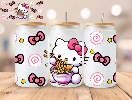 Kawaii Kitty Eating Ramen Noodles - 16 oz / 20 oz Libby UV DTF Wrap