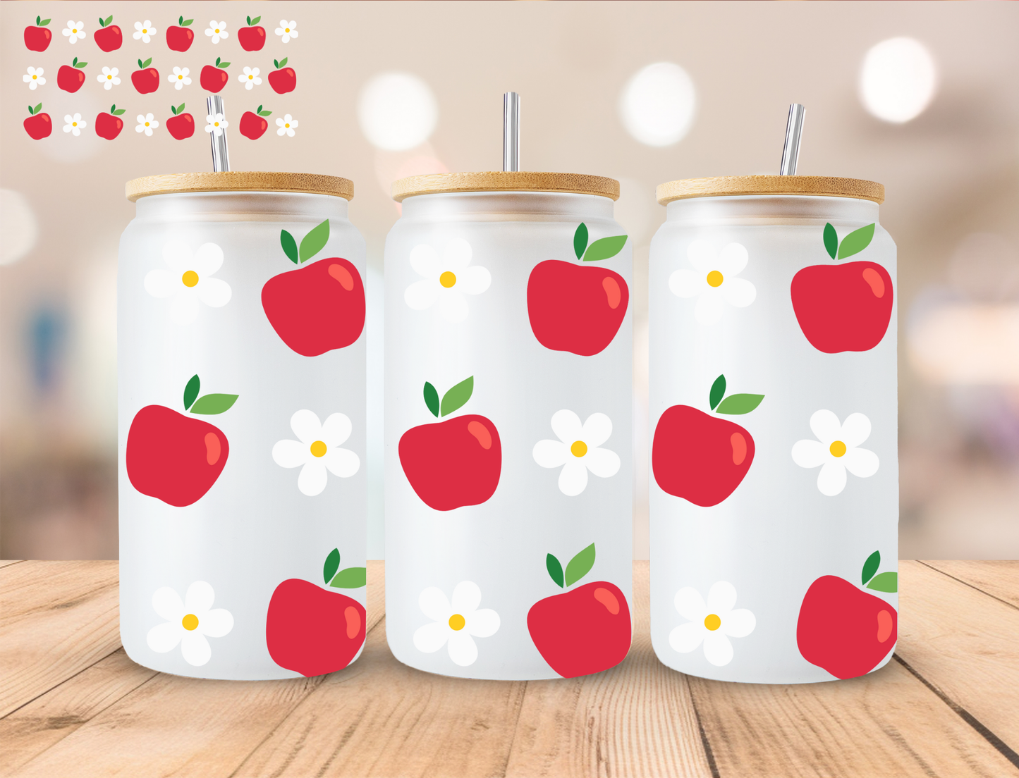 Apple's And Daisies - 16 oz / 20 oz Libby UV DTF Wrap