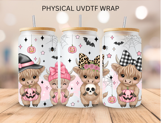Halloween Pink Cows - 16 oz / 20 oz Libby UV DTF Wrap