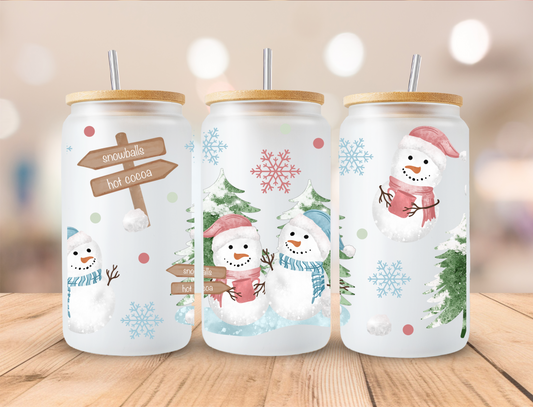 Christmas Snow Balls Hot Cocoa - 16oz Libby UV DTF Wrap RTS