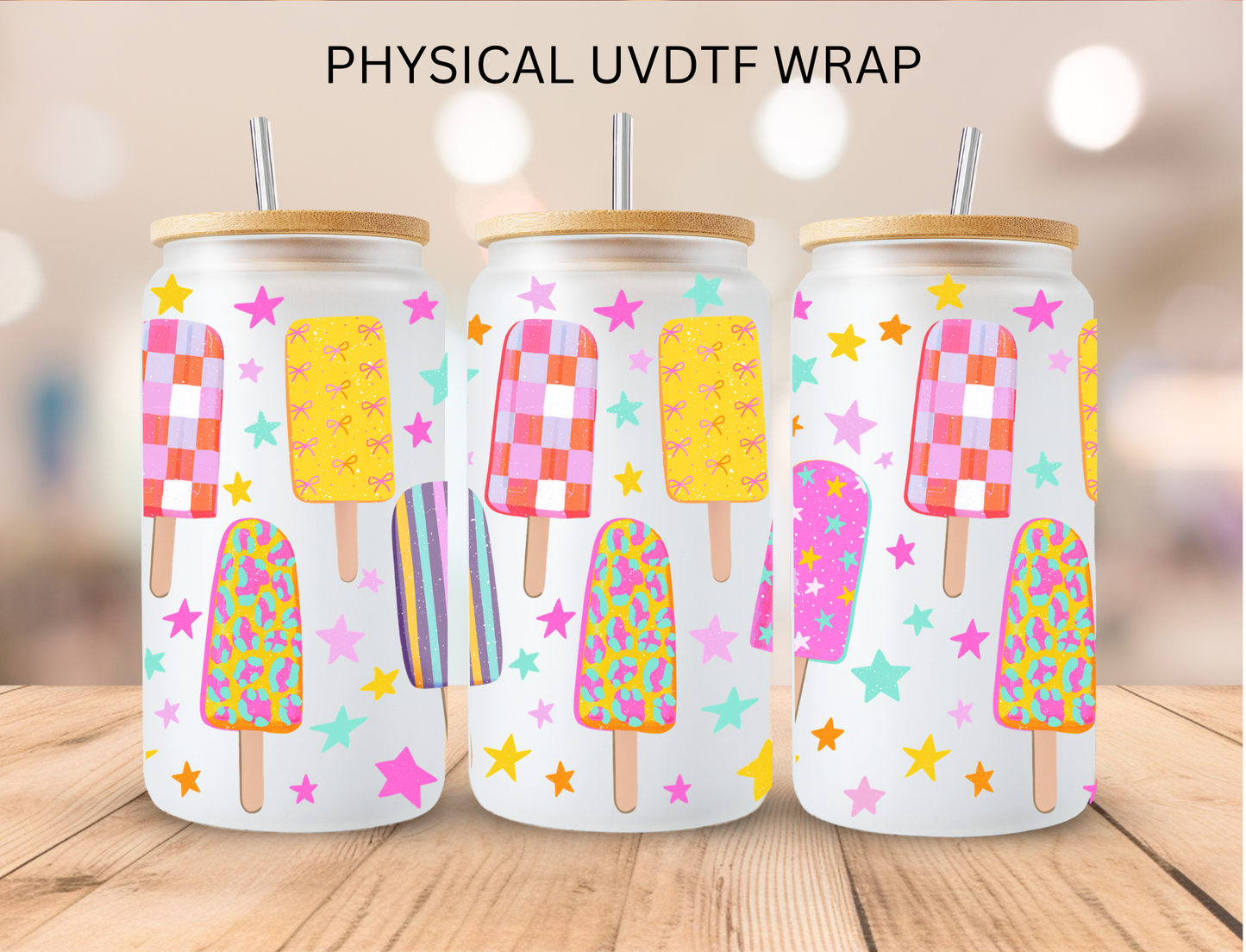 Colorful Summer Popsicles - 16 oz / 20 oz Libby UV DTF Wrap