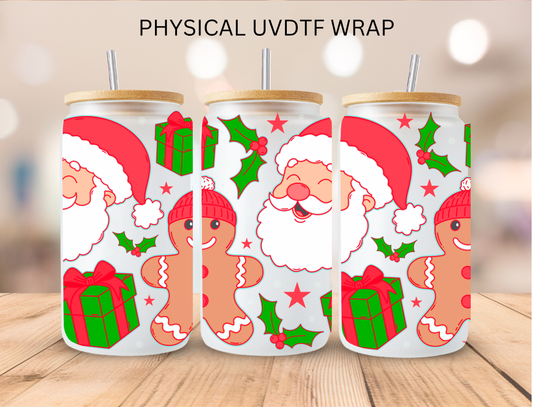 Red Christmas Santa and Gingerbread - 16 oz / 20 oz Libby UV DTF Wrap